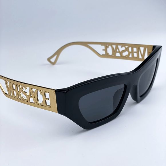 NEW Versace VE4432U 90s Vintage Logo GB1/87 Black Gold Frame Logo Dark Grey Cat main image 7